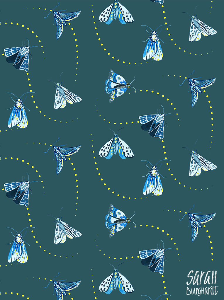 Moth Pattern Watercolor by Sarah Burghardt